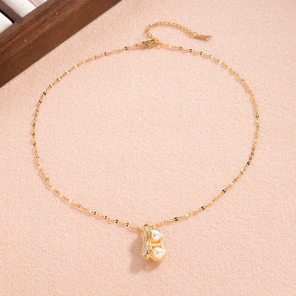 Simple Style Peanut Copper 18k Gold Plated Pearl Zircon Pendant Necklace In Bulk