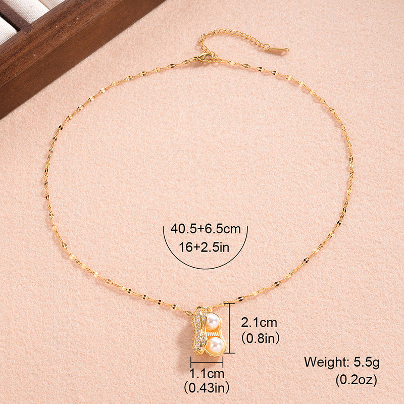 Simple Style Peanut Copper 18k Gold Plated Pearl Zircon Pendant Necklace In Bulk