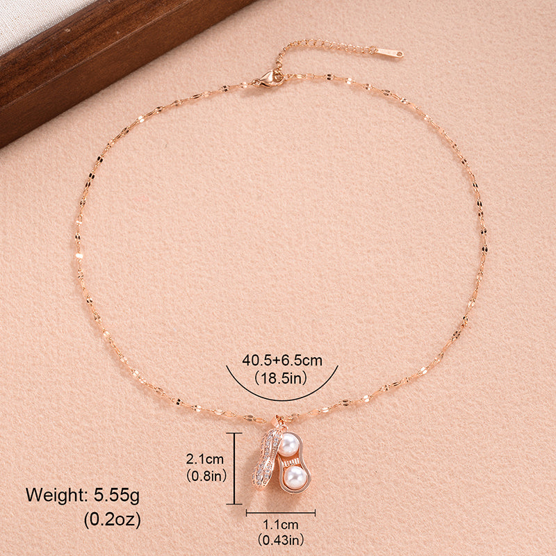 Simple Style Peanut Copper 18k Gold Plated Pearl Zircon Pendant Necklace In Bulk