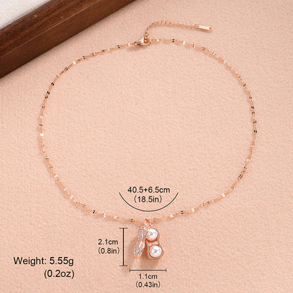 Simple Style Peanut Copper 18k Gold Plated Pearl Zircon Pendant Necklace In Bulk