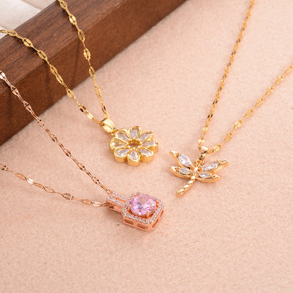 Elegant Cute Sweet Square Copper 18k Gold Plated Zircon Pendant Necklace In Bulk