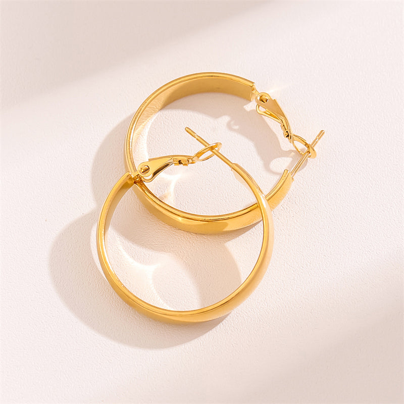 1 Pair Retro Simple Style C Shape Round Plating Stainless Steel 18k Gold Plated Hoop Earrings