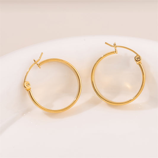 1 Pair Retro Simple Style C Shape Round Plating Stainless Steel 18k Gold Plated Hoop Earrings