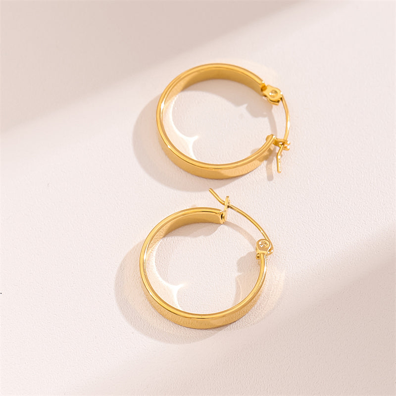 1 Pair Retro Simple Style C Shape Round Plating Stainless Steel 18k Gold Plated Hoop Earrings