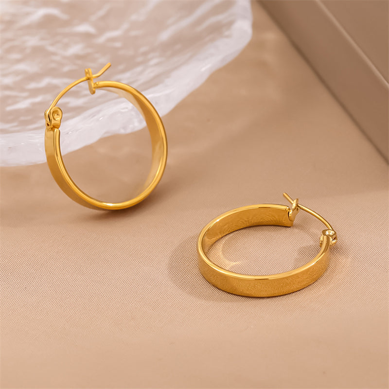 1 Pair Retro Simple Style C Shape Round Plating Stainless Steel 18k Gold Plated Hoop Earrings