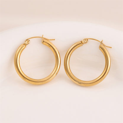 1 Pair Retro Simple Style Round Plating Stainless Steel 18k Gold Plated Hoop Earrings