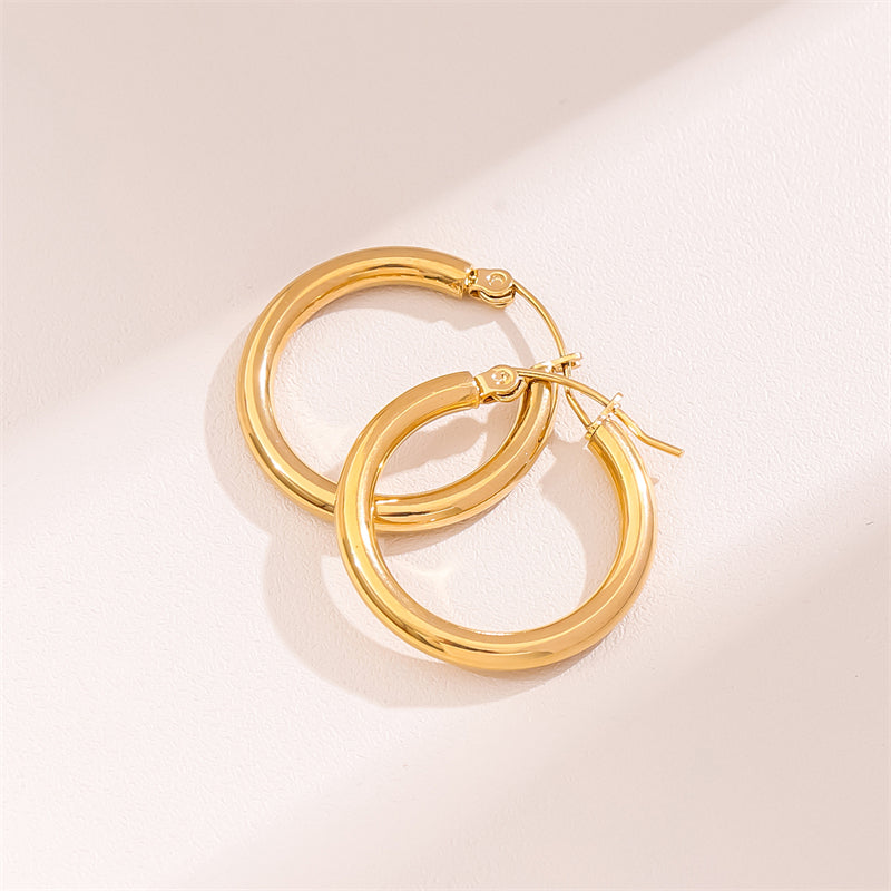 1 Pair Retro Simple Style Round Plating Stainless Steel 18k Gold Plated Hoop Earrings