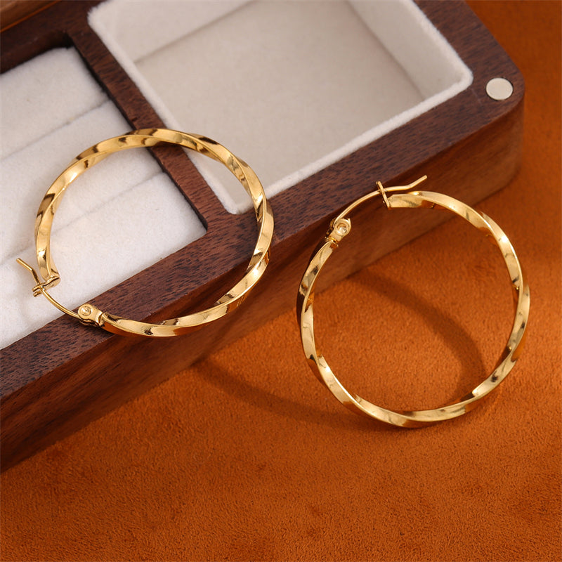 1 Pair Retro Simple Style Round Plating Stainless Steel 18k Gold Plated Hoop Earrings