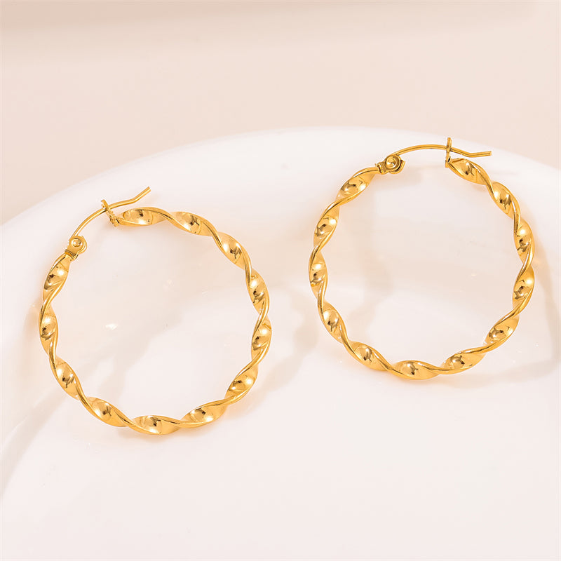 1 Pair Retro Simple Style Round Plating Stainless Steel 18k Gold Plated Hoop Earrings