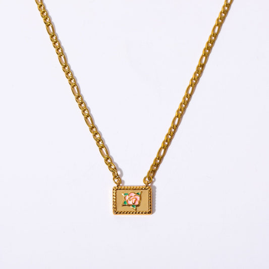 Elegant Retro Lady Rose Copper Gold Plated Pendant Necklace In Bulk