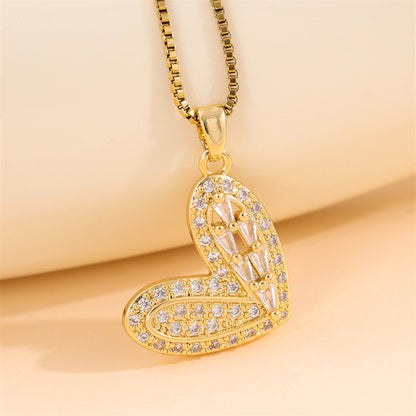 Elegant Simple Style Streetwear Heart Shape Flower Butterfly Stainless Steel Titanium Steel Plating Inlay Zircon 18k Gold Plated Pendant Necklace