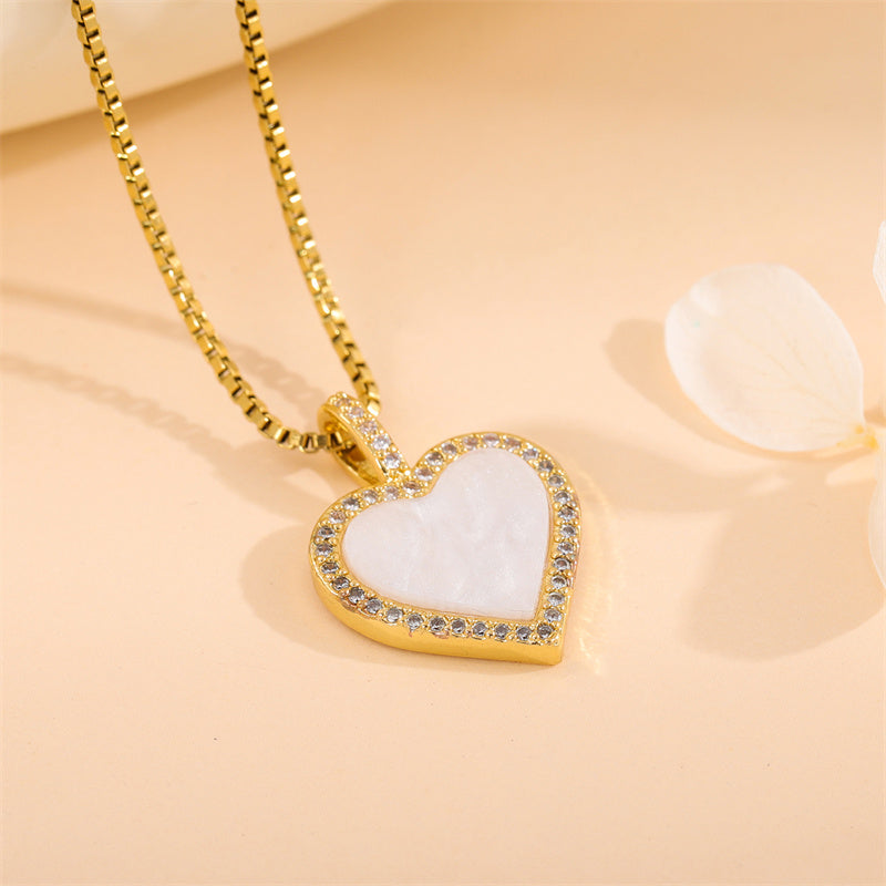 Elegant Simple Style Streetwear Heart Shape Flower Butterfly Stainless Steel Titanium Steel Plating Inlay Zircon 18k Gold Plated Pendant Necklace