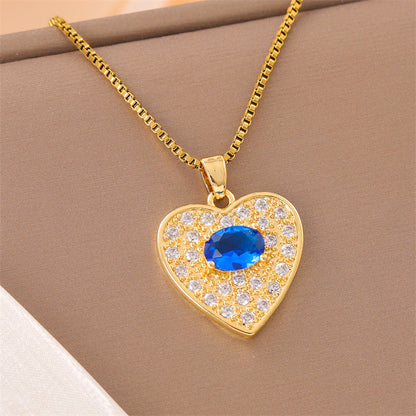 Elegant Simple Style Streetwear Heart Shape Flower Butterfly Stainless Steel Titanium Steel Plating Inlay Zircon 18k Gold Plated Pendant Necklace