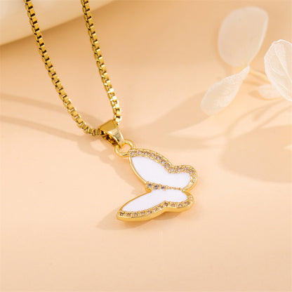 Elegant Simple Style Streetwear Heart Shape Flower Butterfly Stainless Steel Titanium Steel Plating Inlay Zircon 18k Gold Plated Pendant Necklace