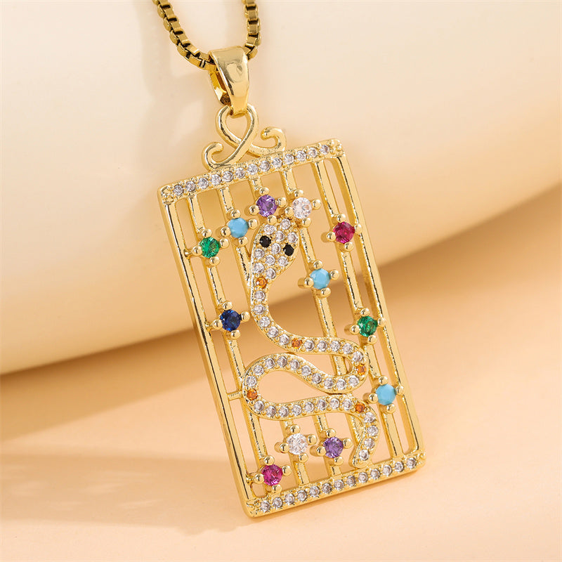 Retro Lady Roman Style Snake Bee Butterfly Stainless Steel Titanium Steel Enamel Plating Inlay Zircon 18k Gold Plated Pendant Necklace