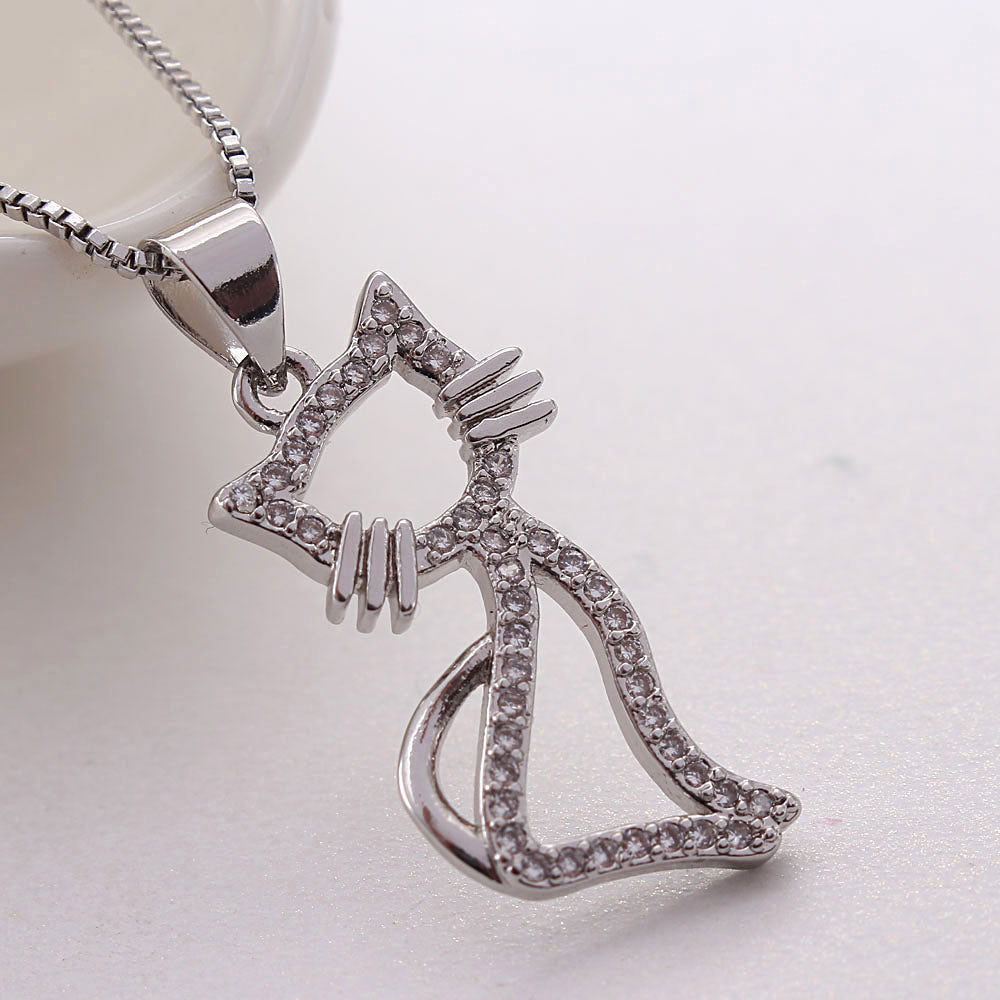 Ig Style Sweet Simple Style Animal Dog Cat Copper White Gold Plated Gold Plated Zircon Pendant Necklace In Bulk