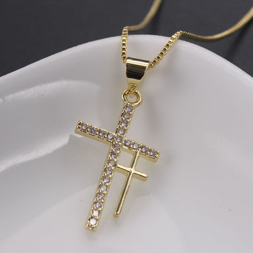 Ig Style Hip-hop Cool Style Cross Copper Gold Plated Zircon Pendant Necklace In Bulk