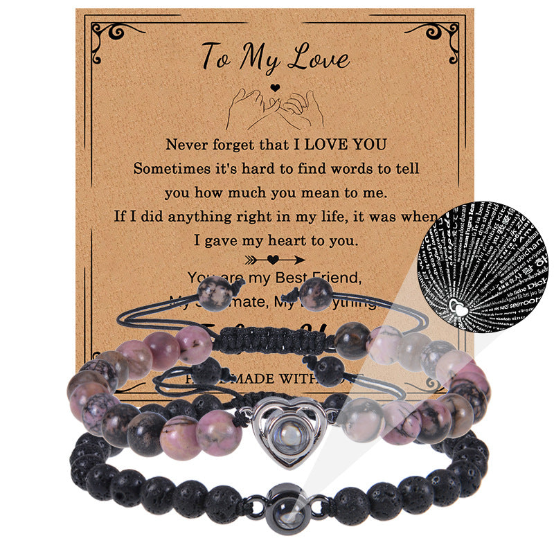 Romantic Heart Shape Natural Stone Drawstring Bracelets In Bulk