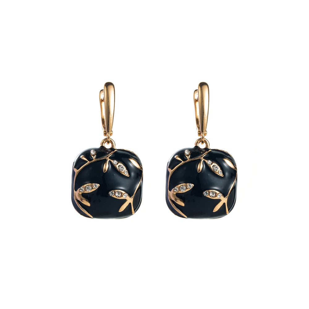 1 Pair Cute Leaf Enamel Plating Inlay Alloy Rhinestones Gold Plated Drop Earrings