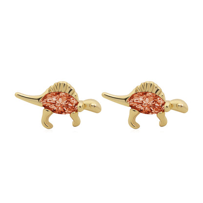 1 Piece Simple Style Dinosaur Inlay Copper Gem Ear Studs