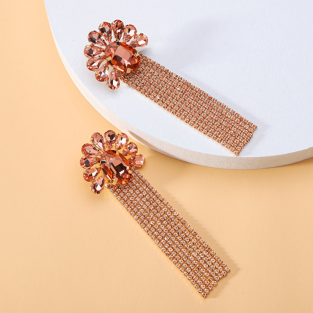 1 Pair Elegant Flower Inlay Copper Alloy Zircon Dangling Earrings