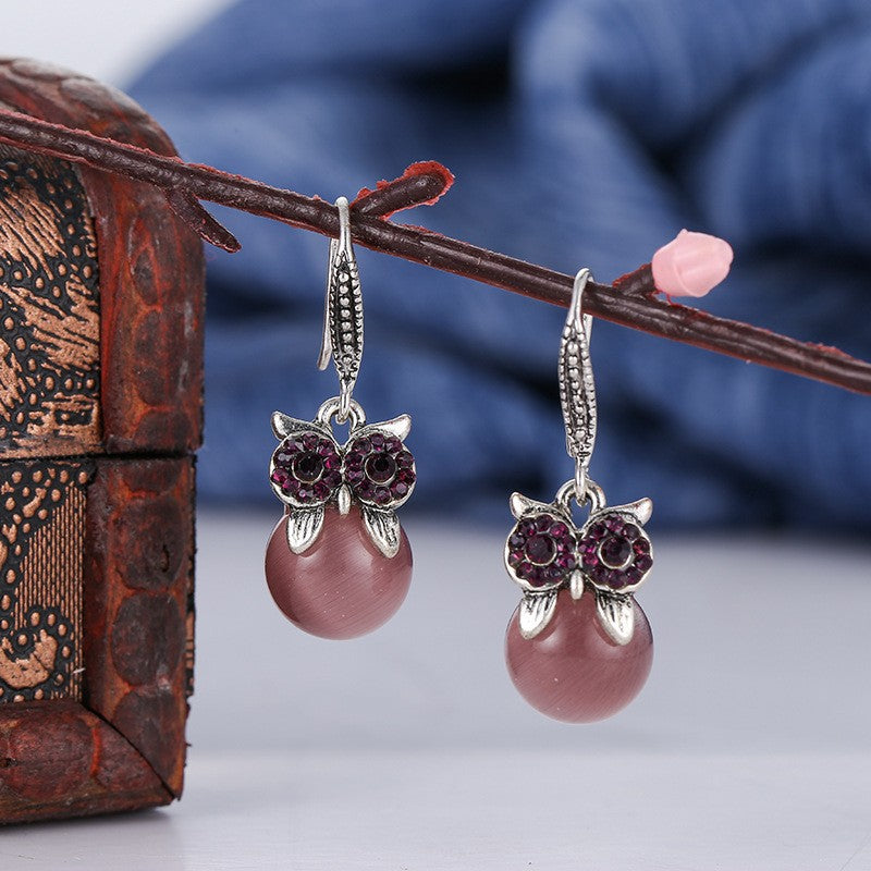 Vintage Alloy Hook Opal Ethnic Peacock Earrings Wholesale