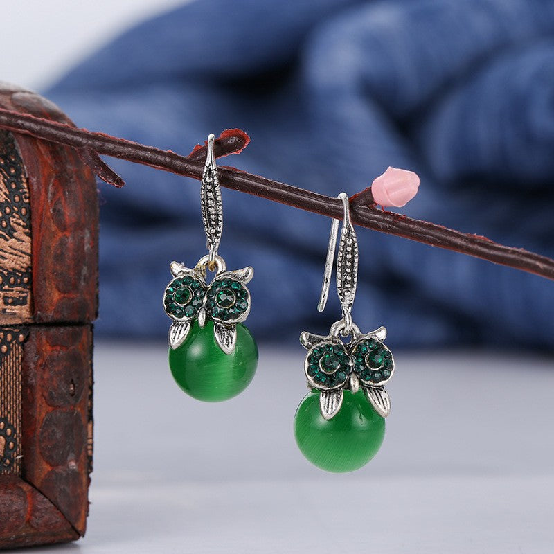 Vintage Alloy Hook Opal Ethnic Peacock Earrings Wholesale