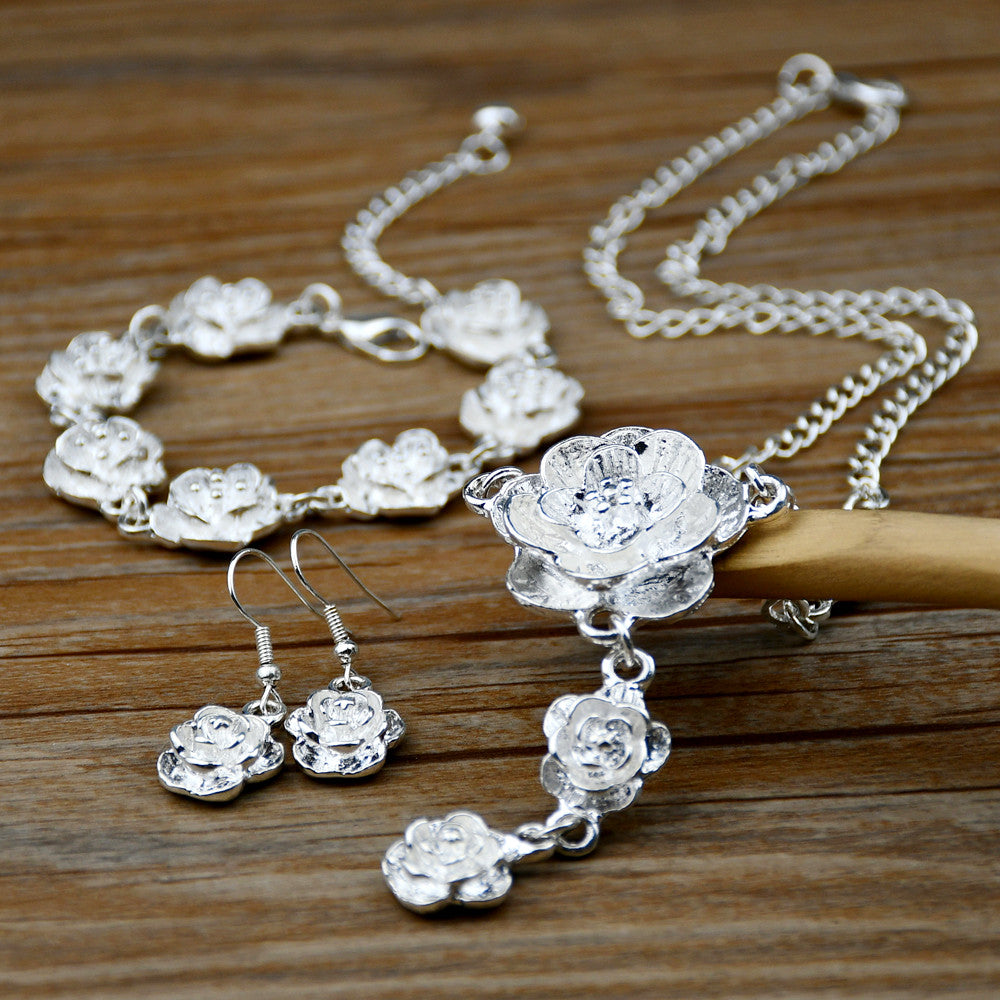 Bridal Flower Alloy Plating Silver Plated Women's Bracelets Earrings Necklace