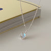 Sweet Geometric Sterling Silver Polishing Inlay Moonstone Pendant Necklace