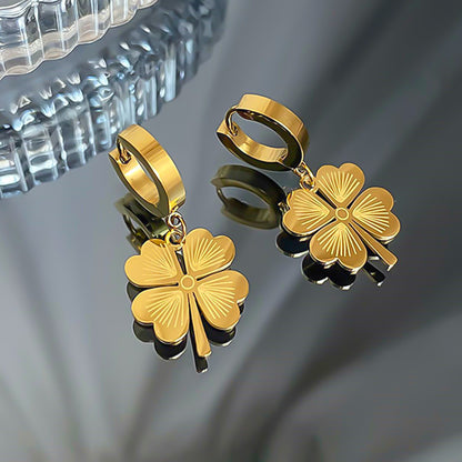 1 Pair Retro Classic Style Four Leaf Clover Devil's Eye Heart Shape Enamel Inlay Stainless Steel Zircon Drop Earrings