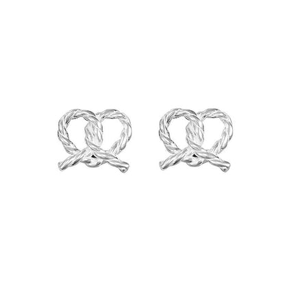 1 Pair Sweet Heart Shape Twist Polishing Sterling Silver Ear Studs