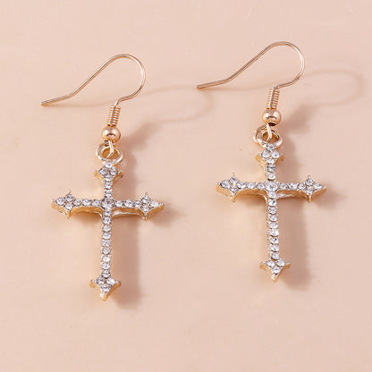 1 Pair Elegant Cross Inlay Zinc Alloy Artificial Gemstones Drop Earrings