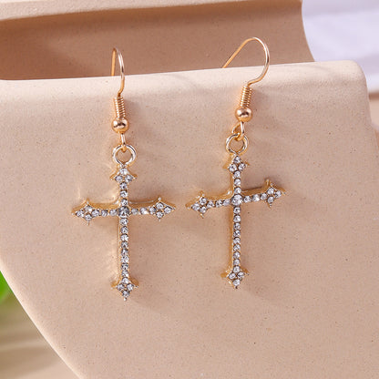 1 Pair Elegant Cross Inlay Zinc Alloy Artificial Gemstones Drop Earrings