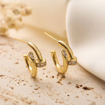 1 Pair Simple Style Commute C Shape Plating Inlay Copper Zircon 18k Gold Plated Ear Studs