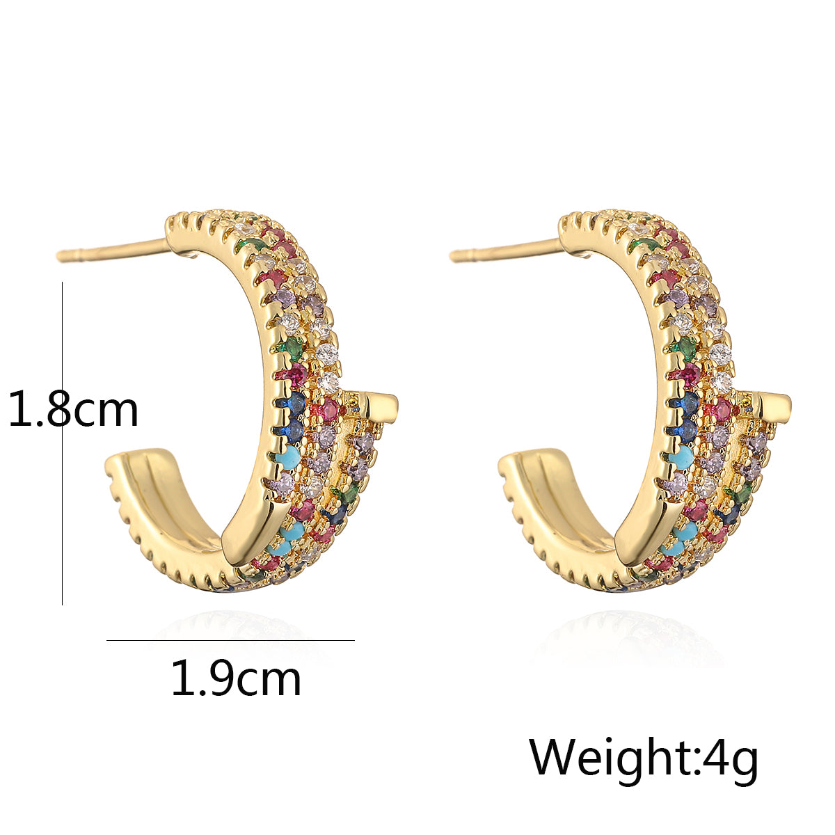 1 Pair Simple Style Commute C Shape Plating Inlay Copper Zircon 18k Gold Plated Ear Studs