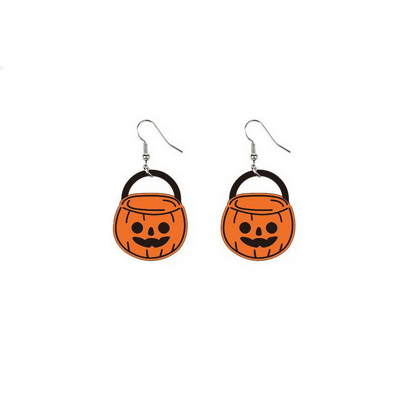 1 Pair Exaggerated Halloween Pattern Pumpkin Cat Wood Ear Hook