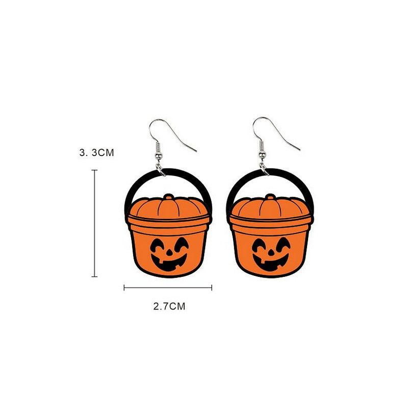 1 Pair Exaggerated Halloween Pattern Pumpkin Cat Wood Ear Hook