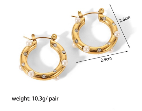 1 Pair Lady Round Dots Plating Inlay Stainless Steel Artificial Pearls Zircon Hoop Earrings