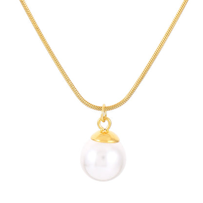 Lady Pearl Stainless Steel Plating 18k Gold Plated Pendant Necklace