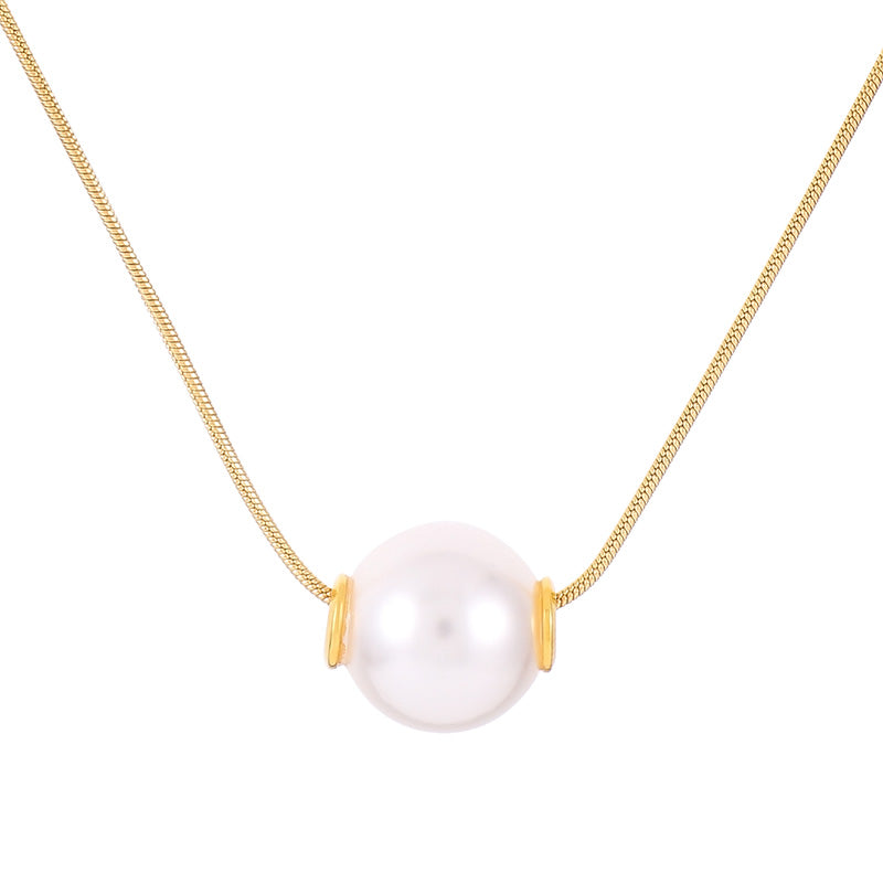 Lady Pearl Stainless Steel Plating 18k Gold Plated Pendant Necklace