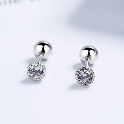 1 Pair Simple Style Round Plating Inlay Sterling Silver Zircon Ear Studs