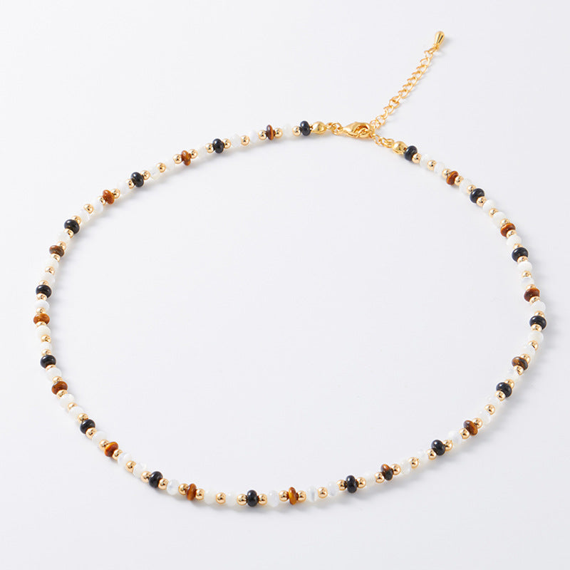 Retro Geometric Agate Tiger Eye Plating 18k Gold Plated Necklace