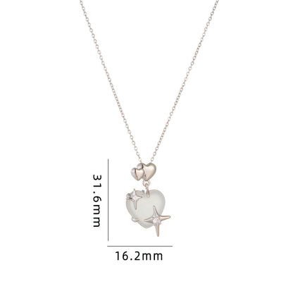 Simple Style Cartoon Character Heart Shape Bow Knot Copper Inlay Zircon Pendant Necklace