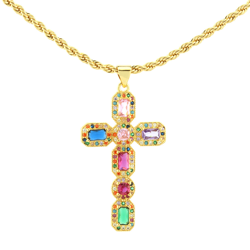 Simple Style Cross Heart Shape Copper 18k Gold Plated Zircon Pendant Necklace In Bulk