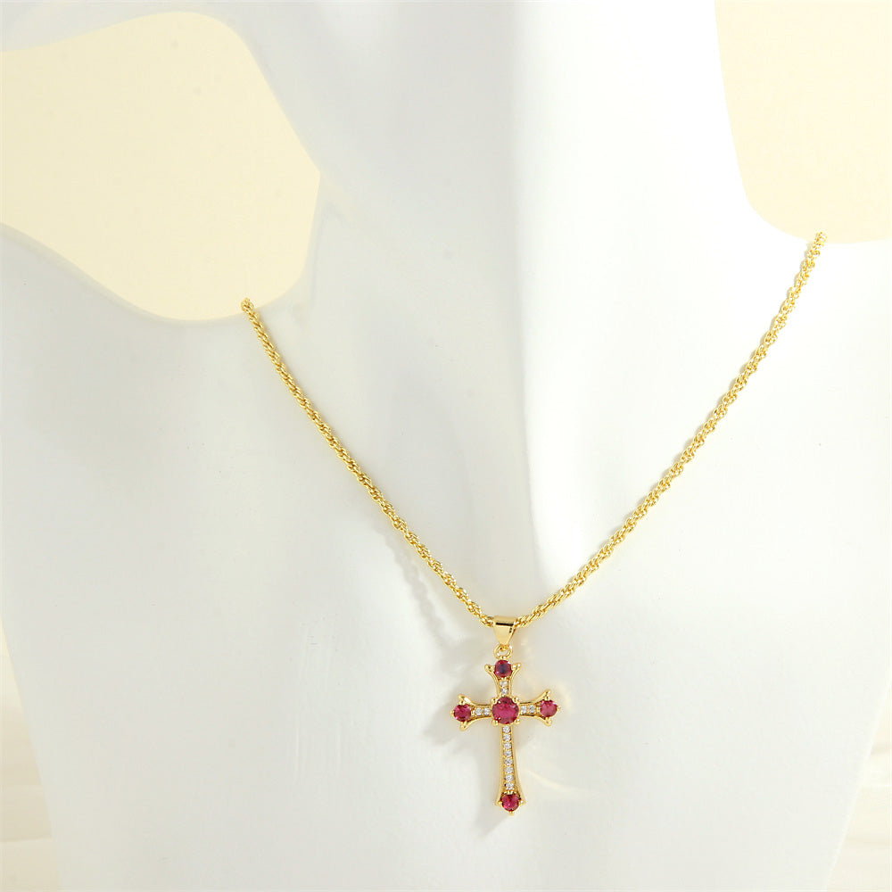 Simple Style Cross Heart Shape Copper 18k Gold Plated Zircon Pendant Necklace In Bulk