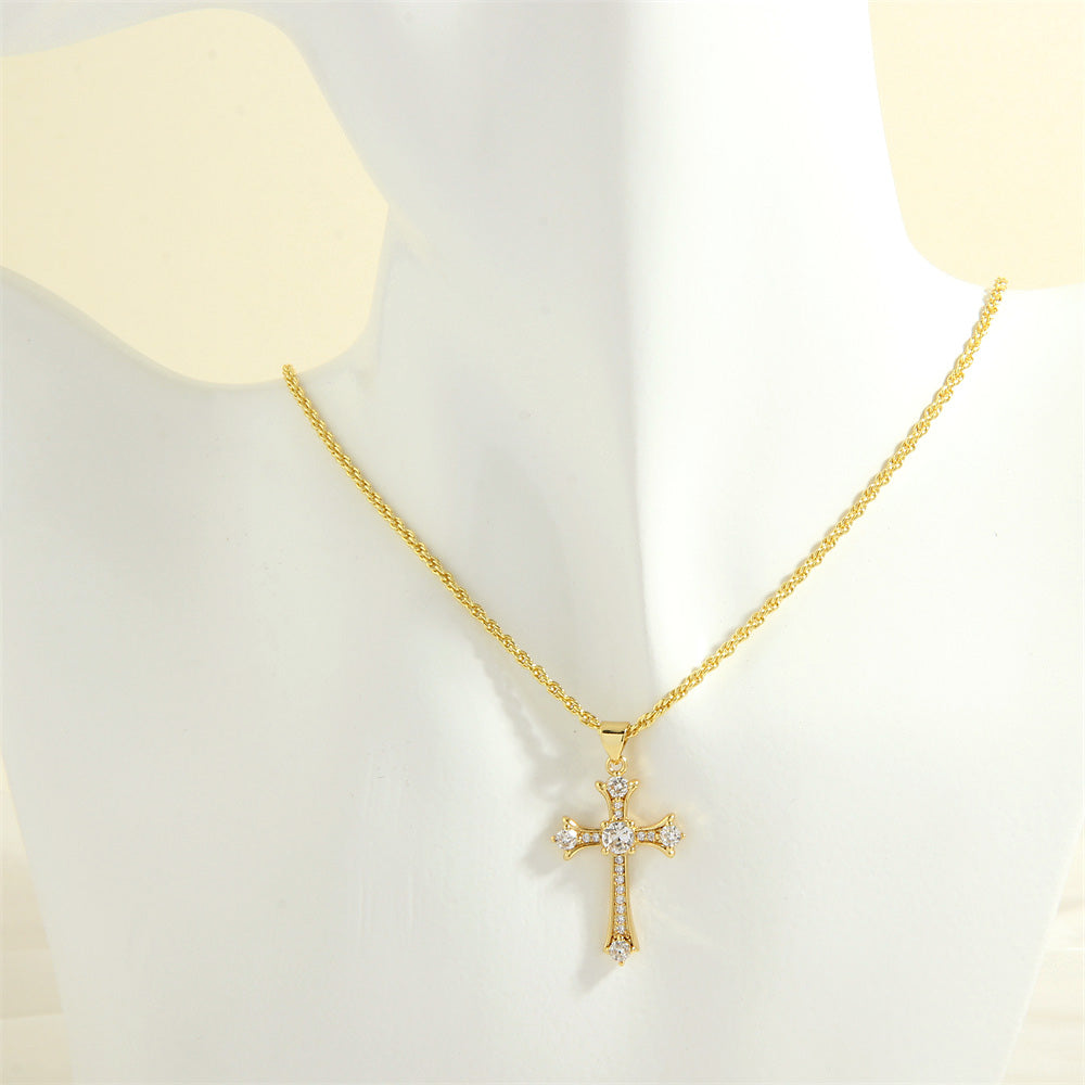 Simple Style Cross Heart Shape Copper 18k Gold Plated Zircon Pendant Necklace In Bulk