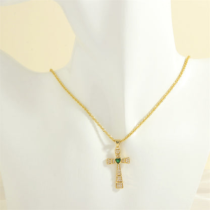 Simple Style Cross Heart Shape Copper 18k Gold Plated Zircon Pendant Necklace In Bulk