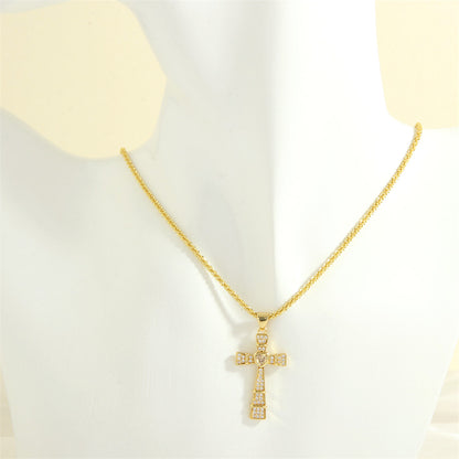 Simple Style Cross Heart Shape Copper 18k Gold Plated Zircon Pendant Necklace In Bulk