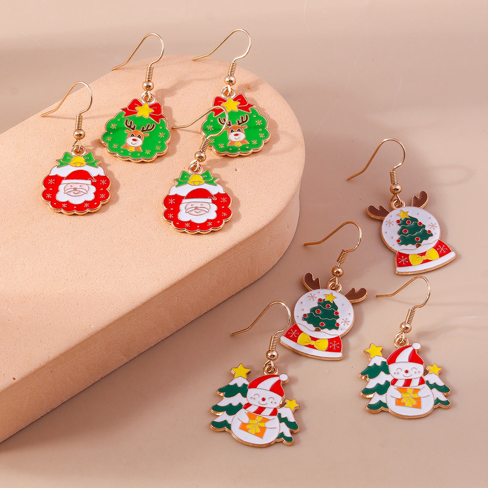 1 Set 1 Pair Casual Streetwear Christmas Tree Santa Claus Zinc Alloy Drop Earrings