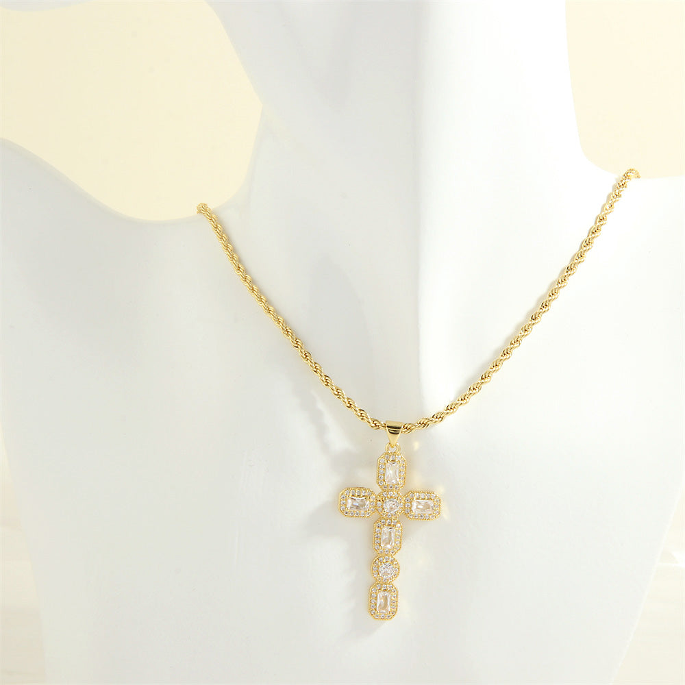 Simple Style Cross Heart Shape Copper 18k Gold Plated Zircon Pendant Necklace In Bulk